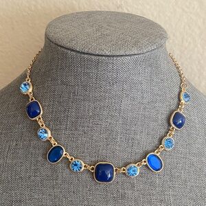 Vintage 80s MONET Blue and Gold Tone Statement Necklace